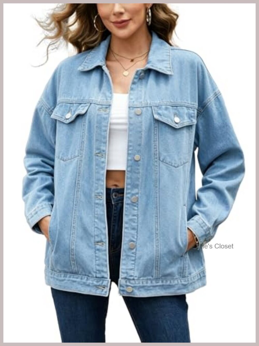 Women Oversized Denim Jacket Classic Button Down Loose Fit Boyfriend Biker Coat